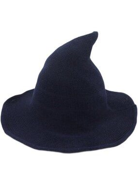 🎃 Unisex Navy Blue Wool Knitted Masquerade Cosplay Costume Halloween Witch Hat